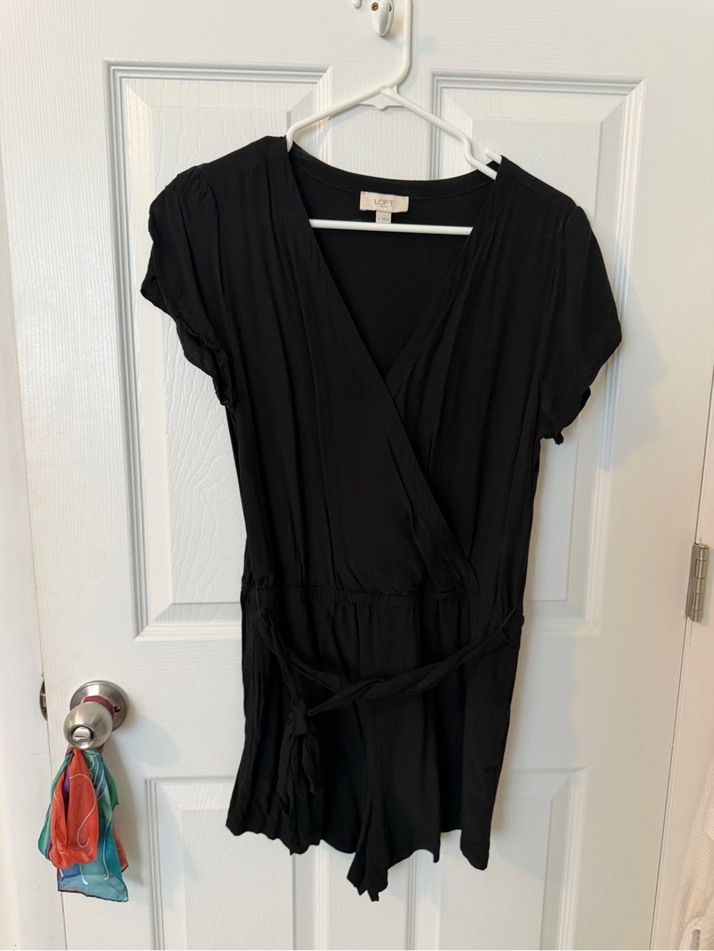 LOFT Black Short Sleeve Wrap-Style Tunic Romper